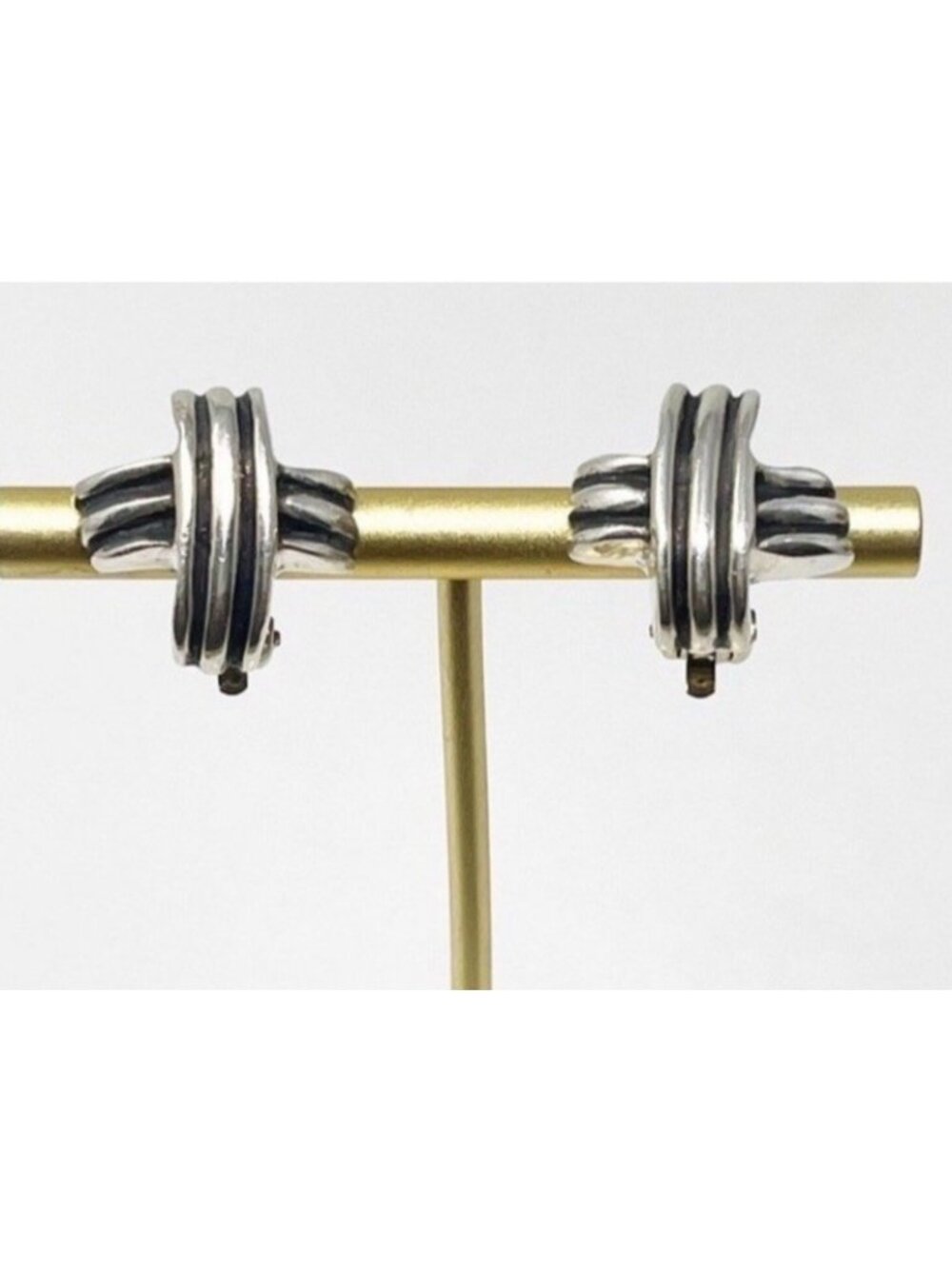Vintage 80s Zina Sterling Silver 925 Earrings Sculptural Knot Motif Clip-On